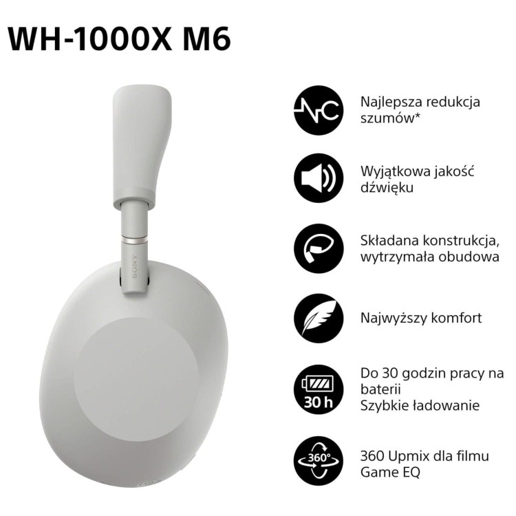 Słuchawki nauszne Sony WH-1000XM6 srebrne