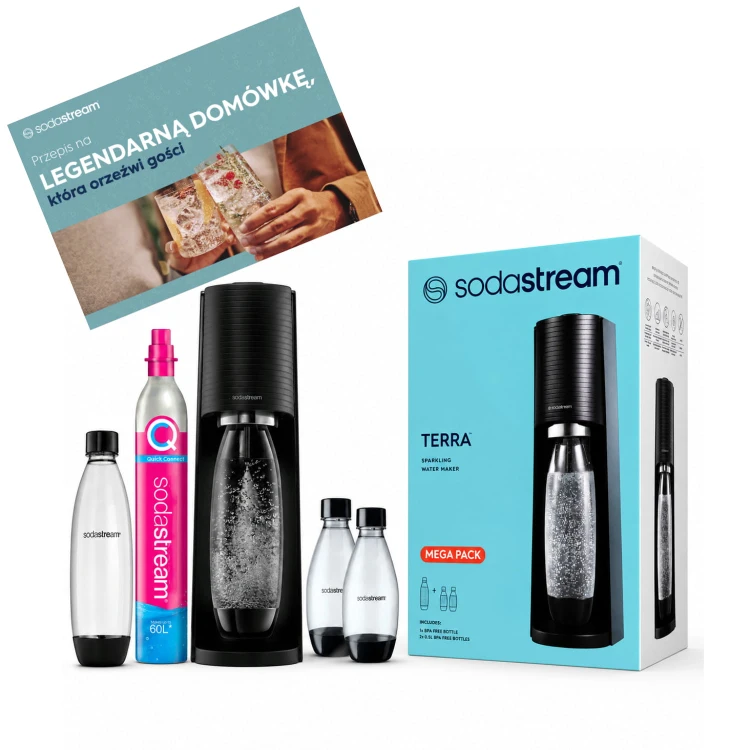 saturator Sodastream Terra czarny + 3 butelki + nabój CO2 + przepisy