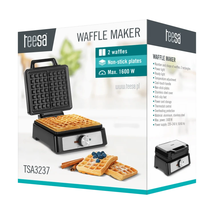 Gofrownica Teesa TSA3237 1600W czarny inox