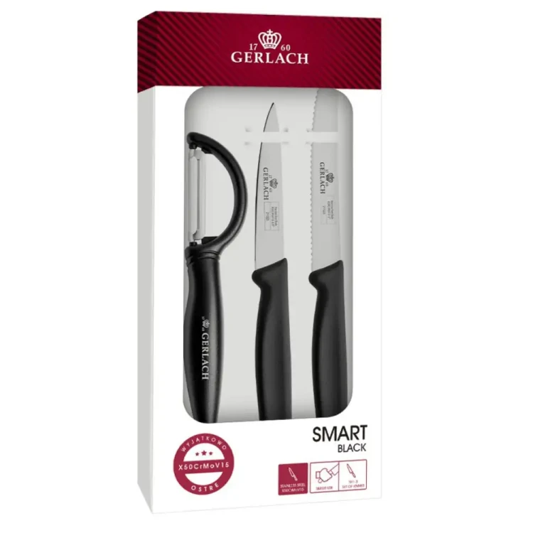 Komplet noży z obieraczką Gerlach Smart Color Black