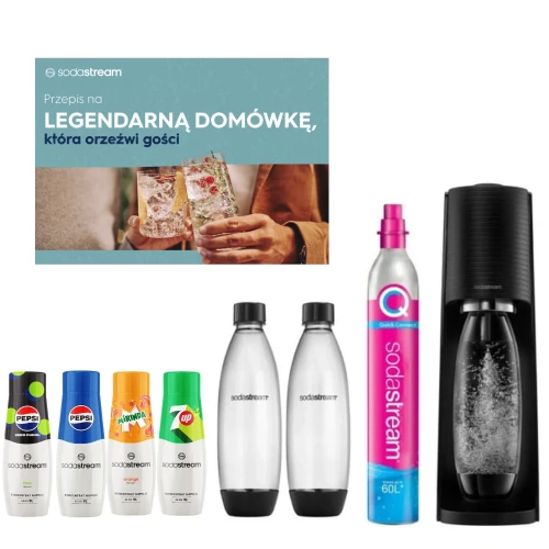 SodaStream Terra black + 2 butelki + 4 koncentraty + ebook
