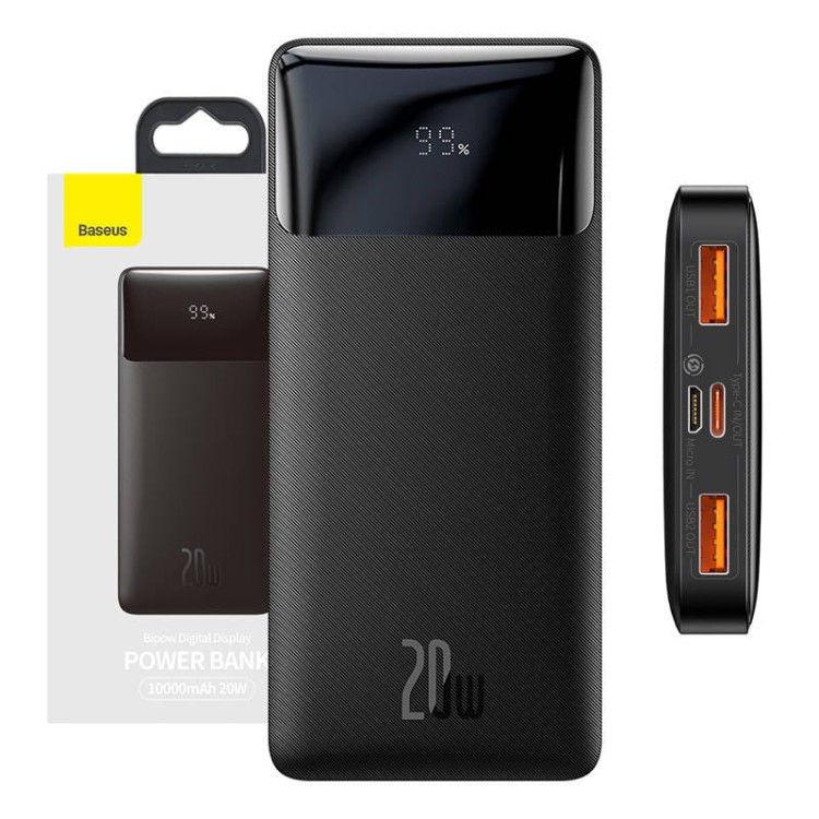 Baseus Bipow 10000mAh 2xUSB-A USB-C 20W czarny