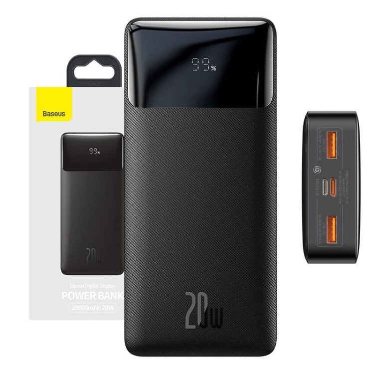 Baseus Bipow 20000mAh 2xUSB-A USB-C 20W czarny