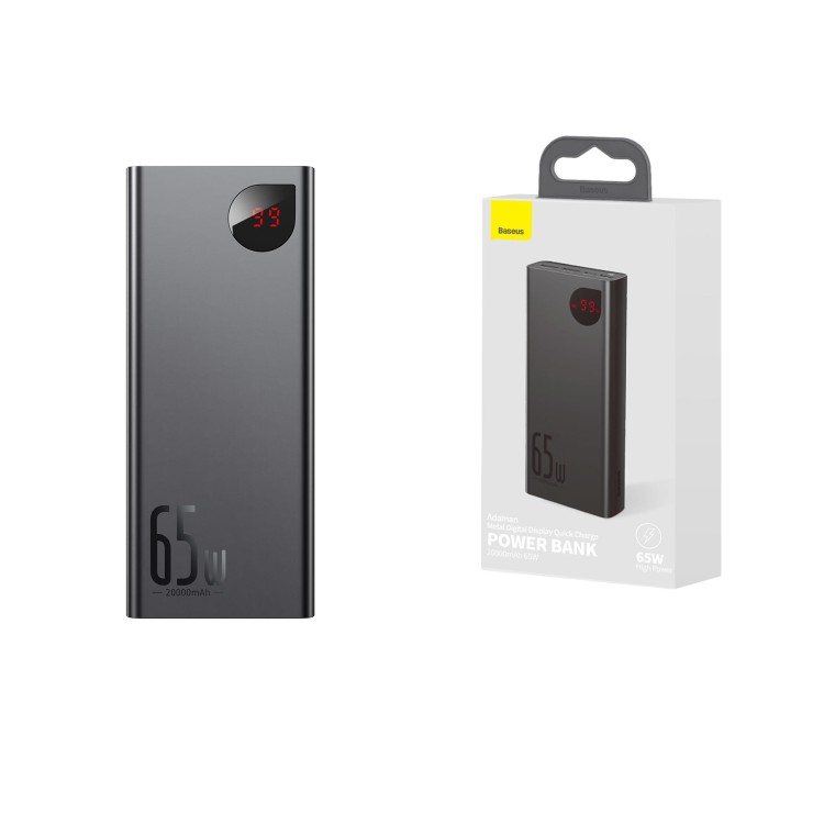 Powerbank Baseus Adaman Metal 20000mAh PD QC 3.0 65W 2xUSB + USB-C + micro USB czarny