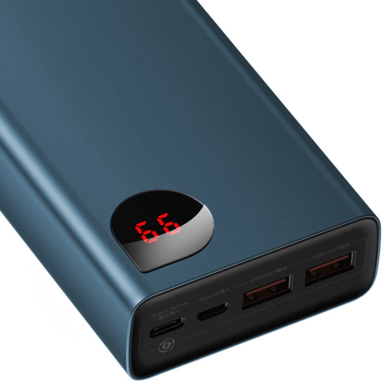 Powerbank Baseus Adaman Metal 20000mAh PD QC 3.0 65W 2xUSB + USB-C + micro USB niebieski