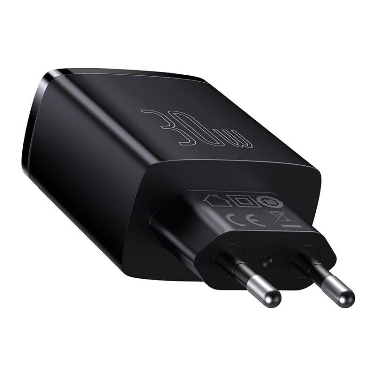 Ładowarka sieciowa Baseus Compact Quick Charger 2xUSB-A USB-C PD 3A 30W czarna
