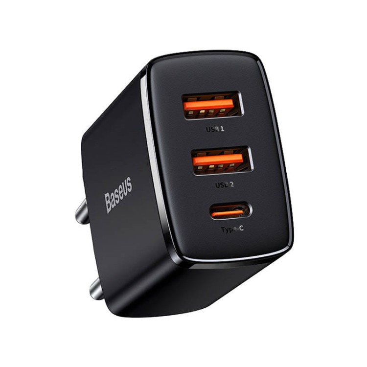 Ładowarka sieciowa Baseus Compact Quick Charger 2xUSB-A USB-C PD 3A 30W czarna