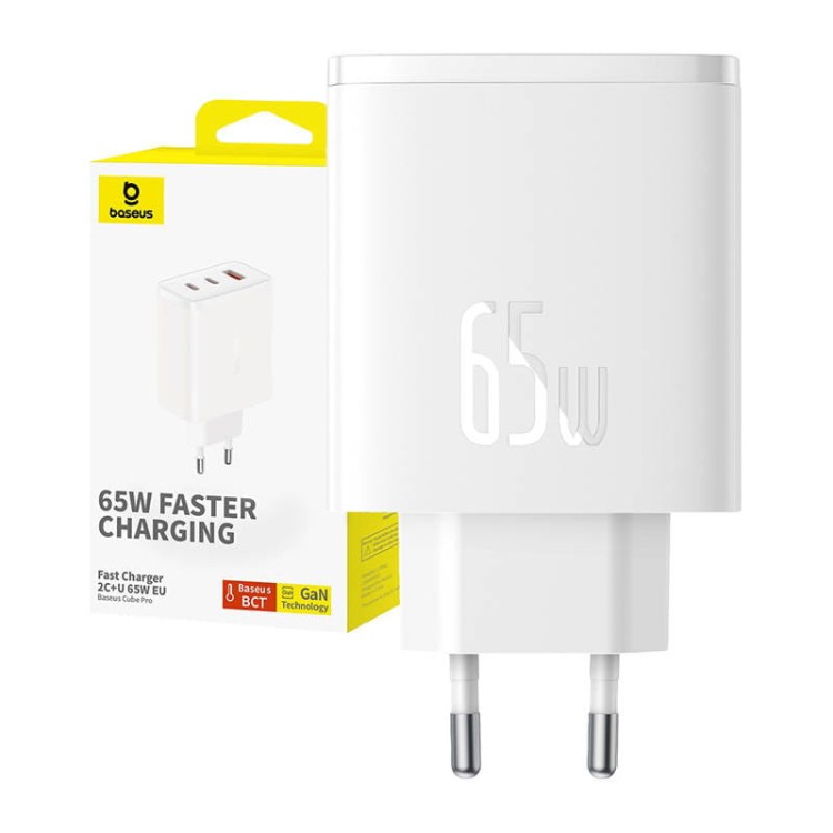 Ładowarka sieciowa Baseus OS-Cube Pro 2xUSB-C + USB-A 65W biała