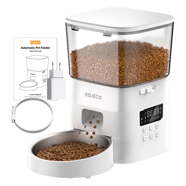 Inteligentny dozownik karmy Rojeco 2L Pet Feeder Button Version biały