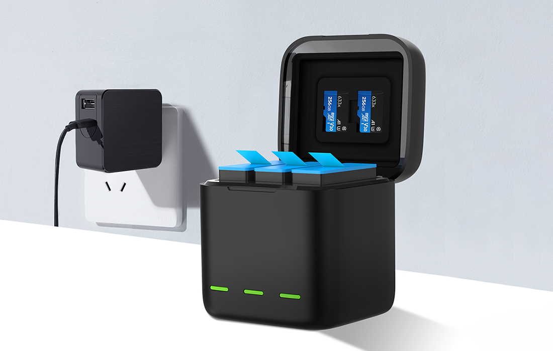 Ładowarka trójkanałowa box Telesin dla GoPro Hero 9 / Hero 10 + 2 baterie