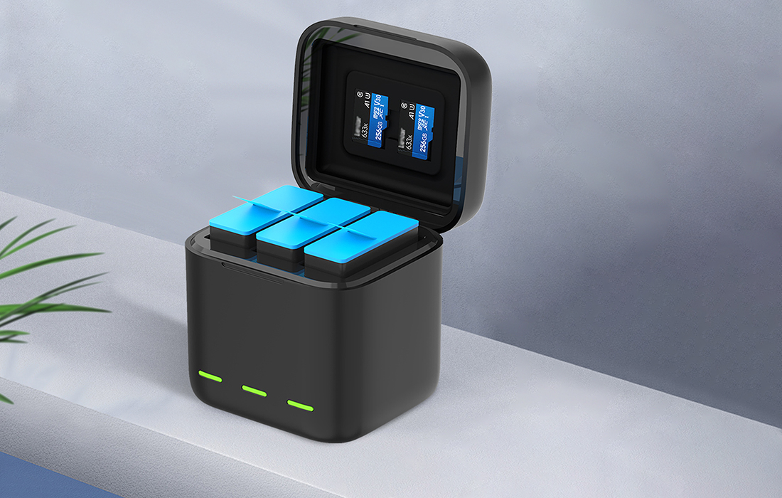 Ładowarka trójkanałowa box Telesin dla GoPro Hero 9 / Hero 10 + 2 baterie