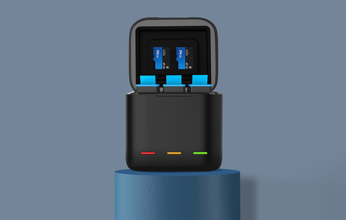 Ładowarka trójkanałowa box Telesin dla GoPro Hero 9 / Hero 10 + 2 baterie