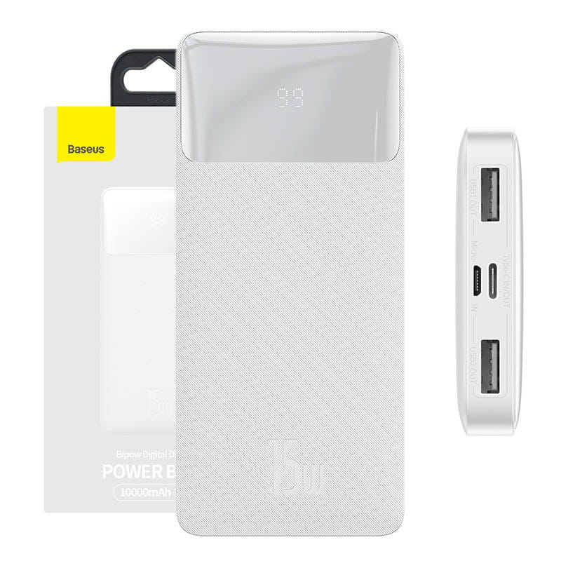 Baseus Bipow 10000mAh 2xUSB-A USB-C 15W biały