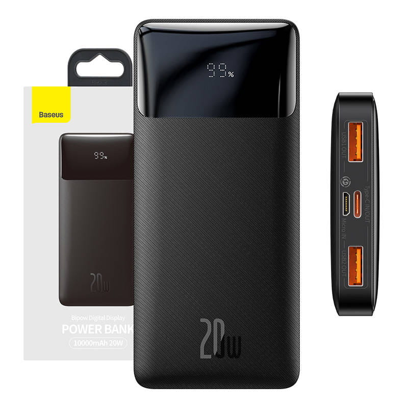 Baseus Bipow 10000mAh 2xUSB-A USB-C 20W czarny